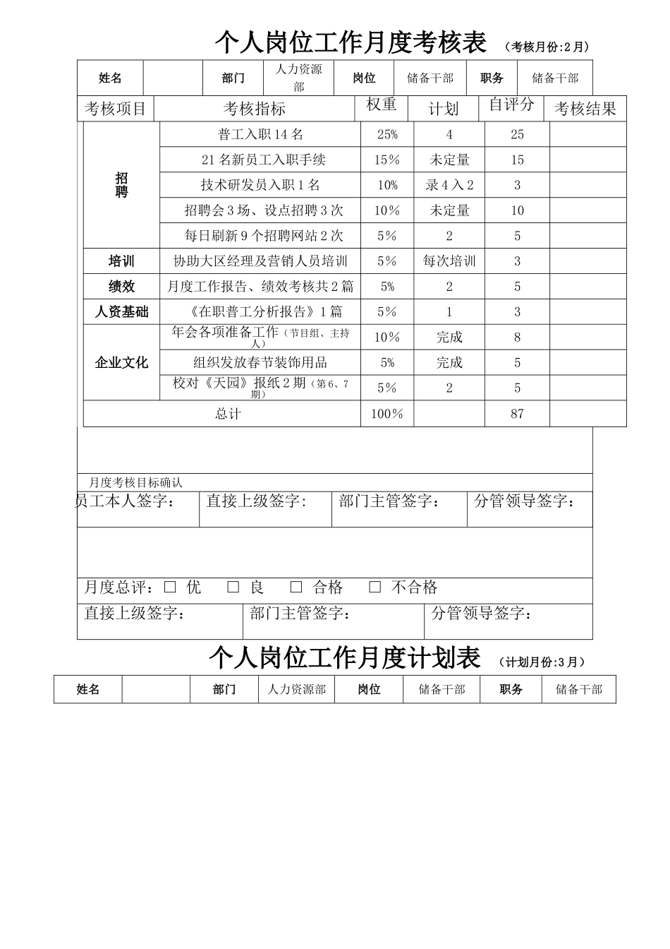 个人岗位绩效考核表-模板_第1页