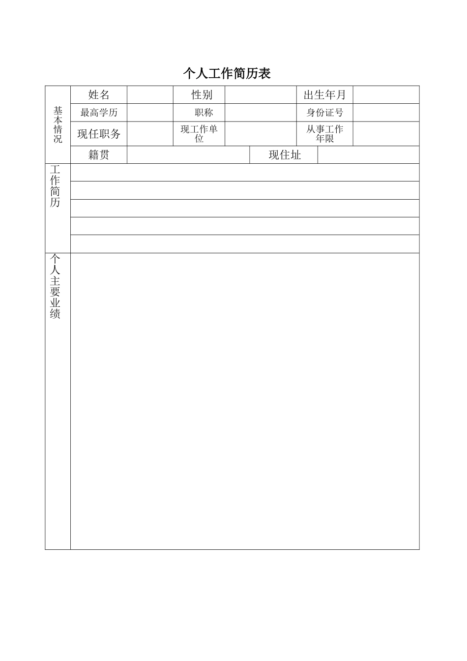 个人工作简历表_第1页