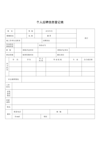 个人应聘信息登记表