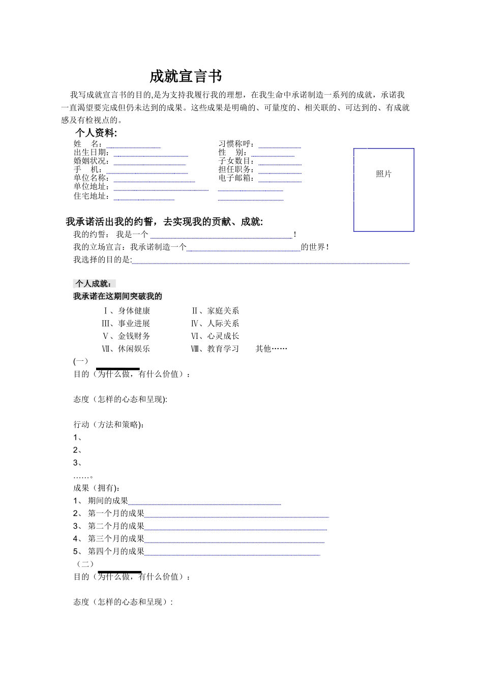 个人成就宣言书模板_第1页