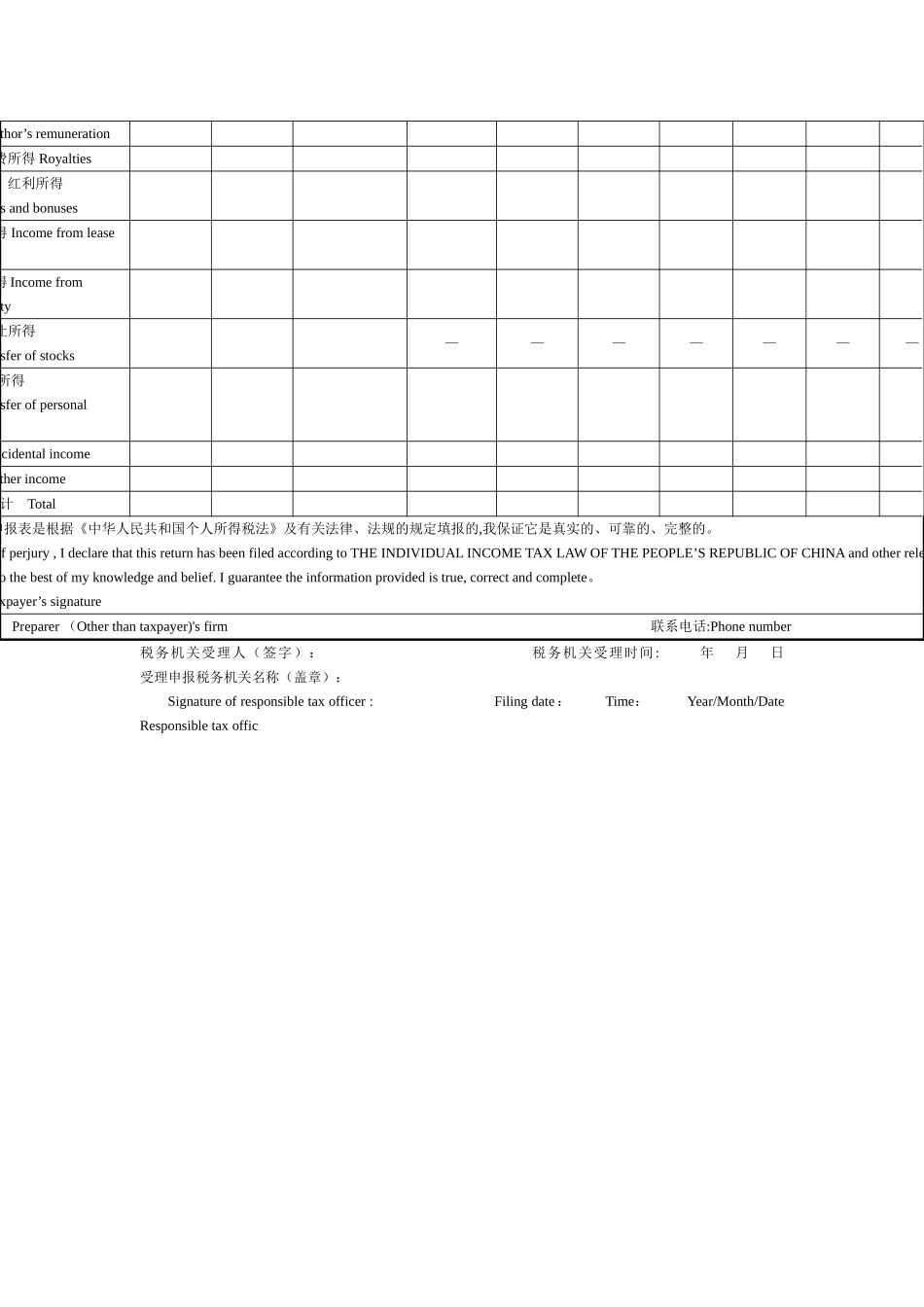 个人所得税纳税申报表Word模板_第2页