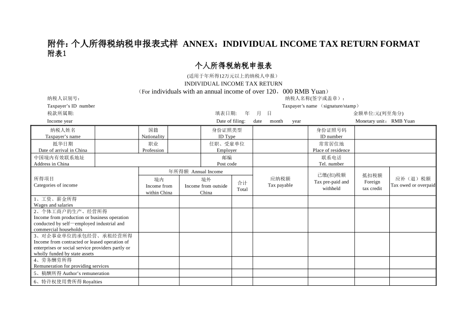 个人所得税纳税申报表式样_第1页
