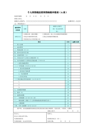 个人所得税经营所得纳税申报表-营业所得税a表
