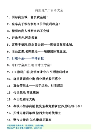 个人整理最全的商业地产广告语