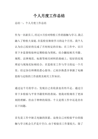 个人月度工作总结
