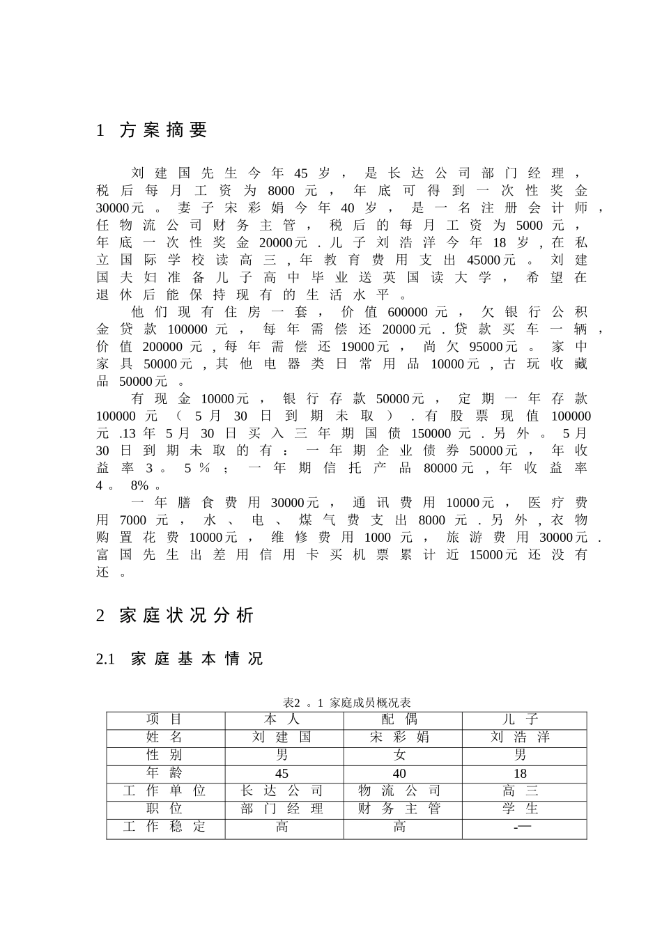 个人理财家庭理财规划方案设计_第1页