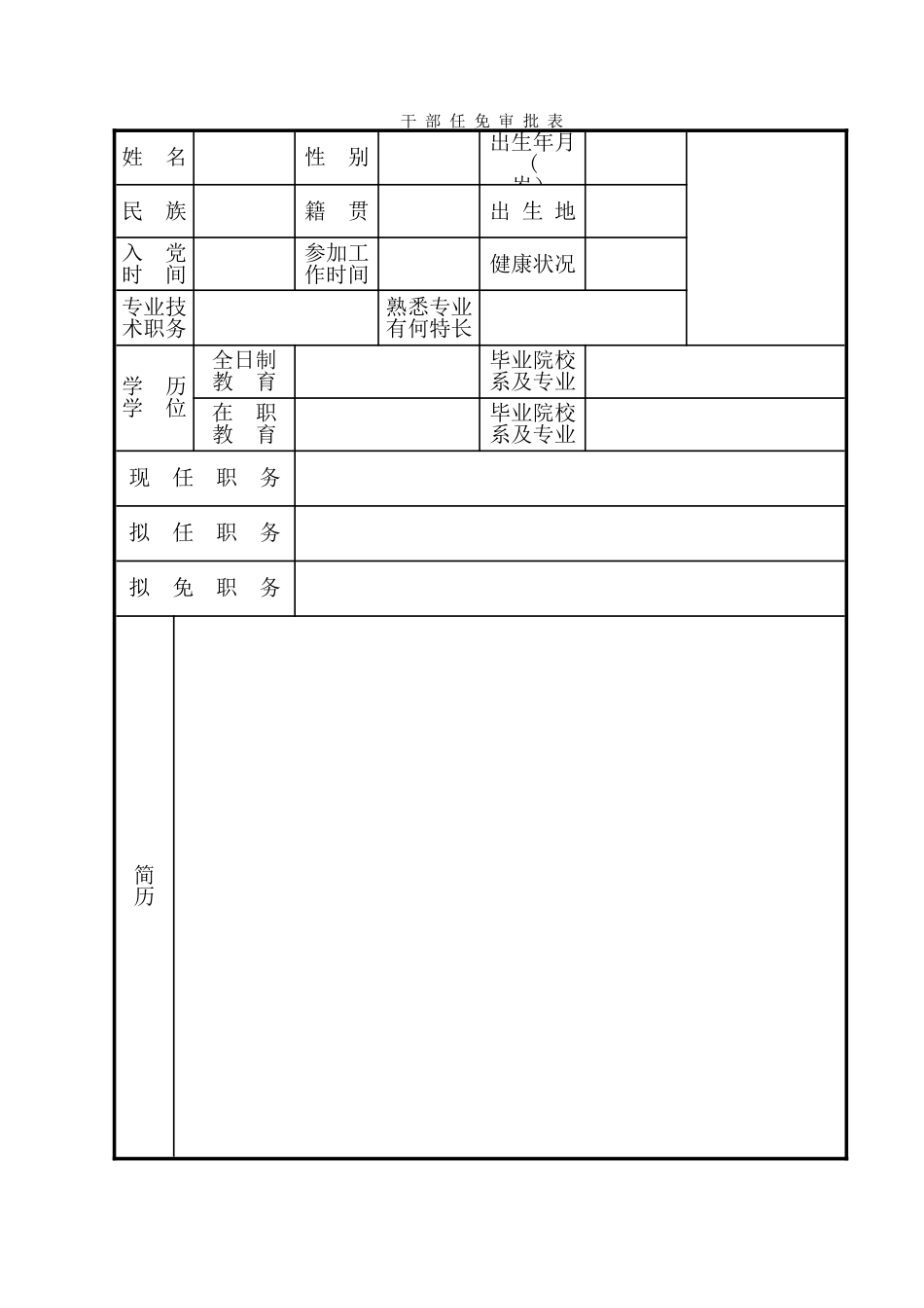 个人简历-干部任免审批表_第1页