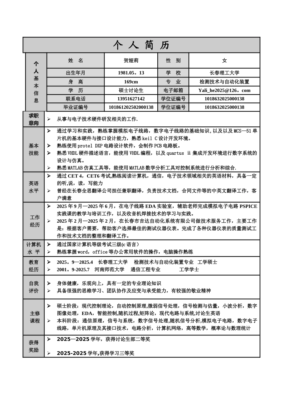 个人简历个人基本信息姓名_第1页