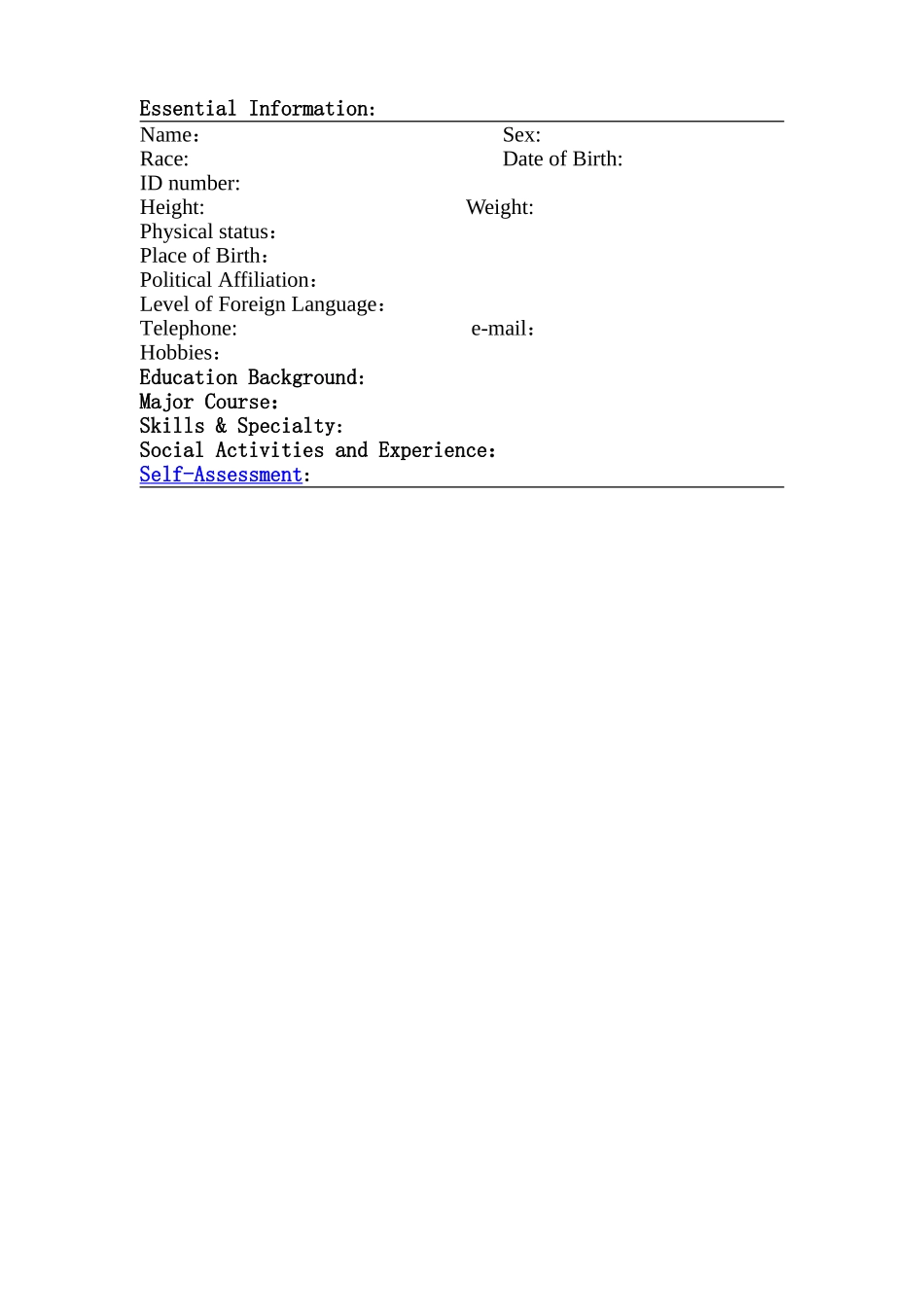 个人简历中英文模板_第2页