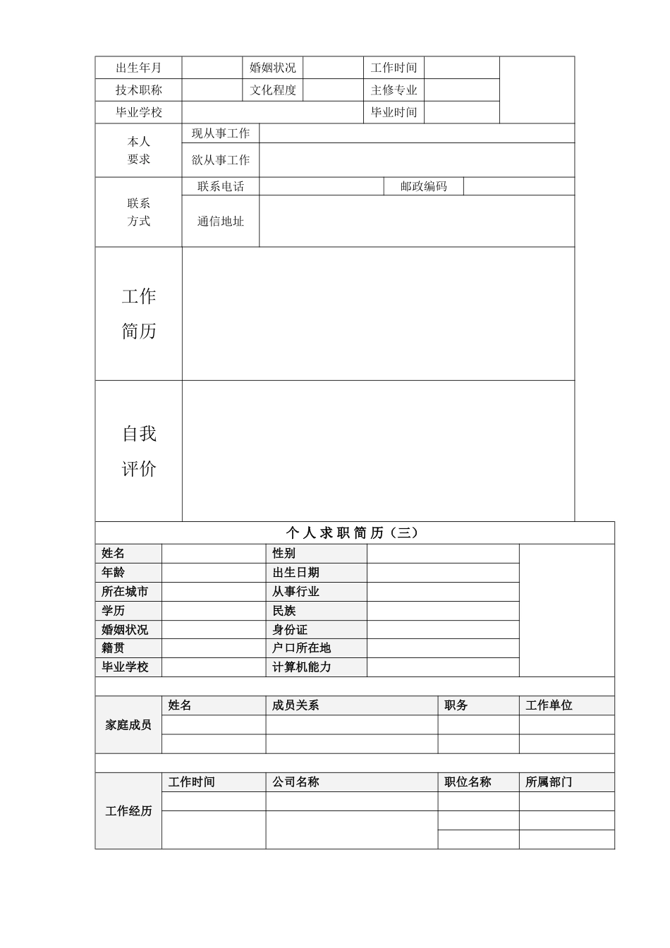 个人简历模板-空白表格_第2页