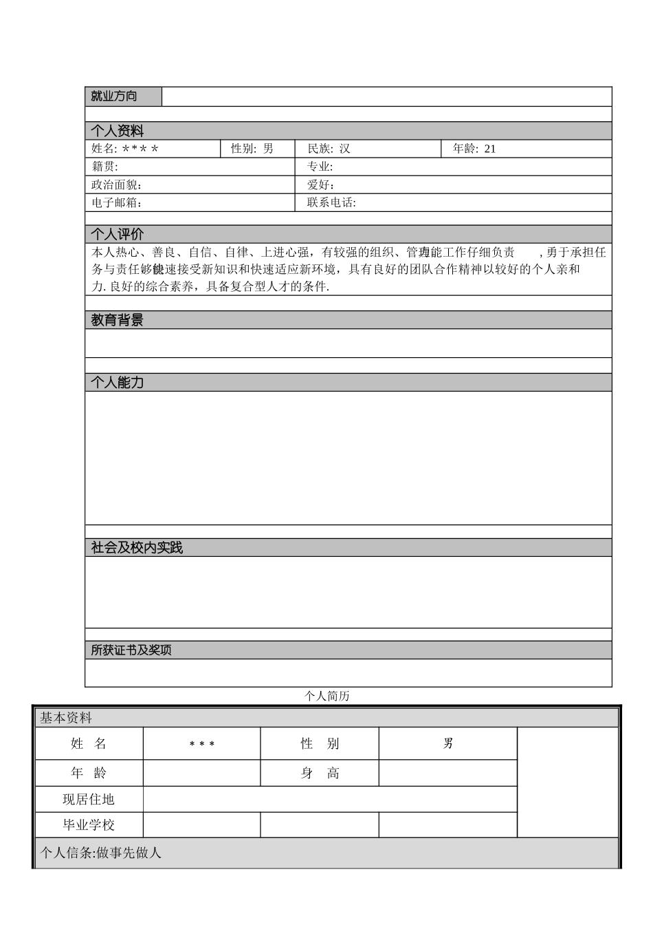个人简历模板大全-可直接下载使用36892_第2页