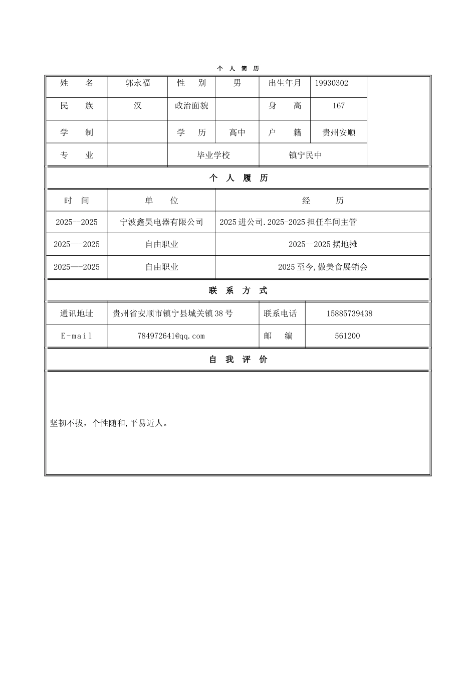 个人简历模板空白表格14794_第1页