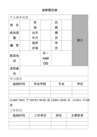 个人简历模板空白表格word下载