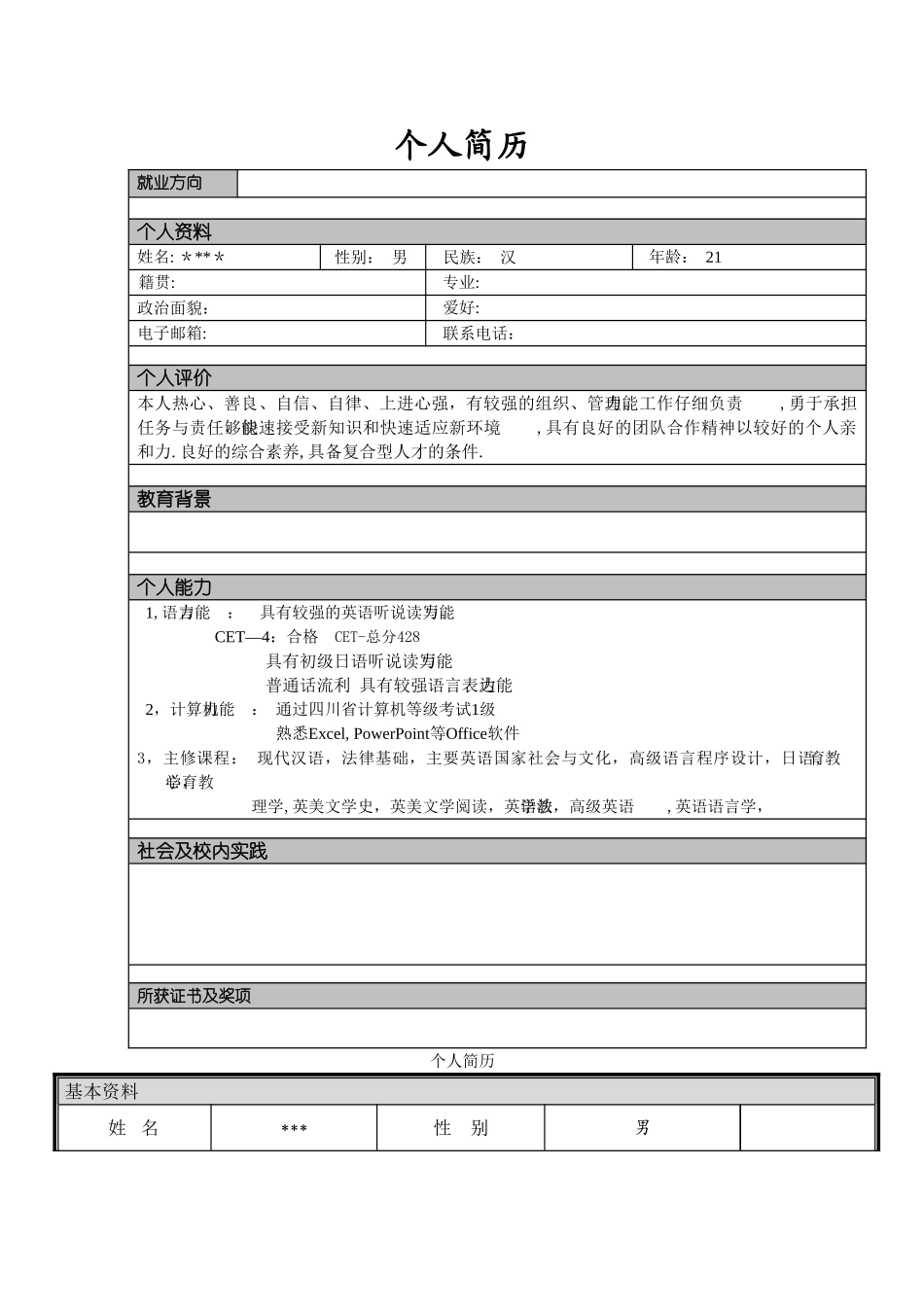 个人简历模版汇总——下载直接用_第2页