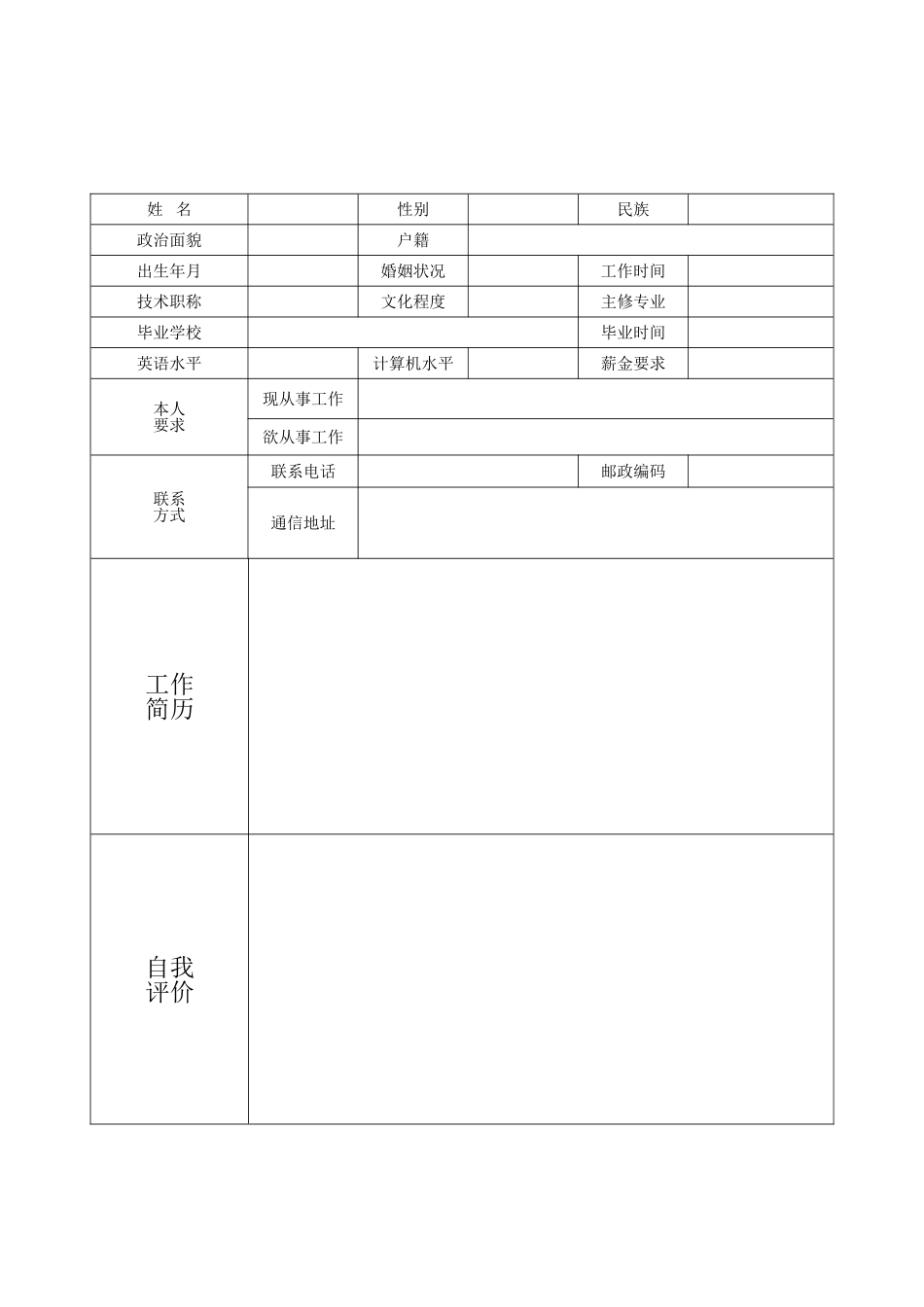 个人简历空白表格_第2页