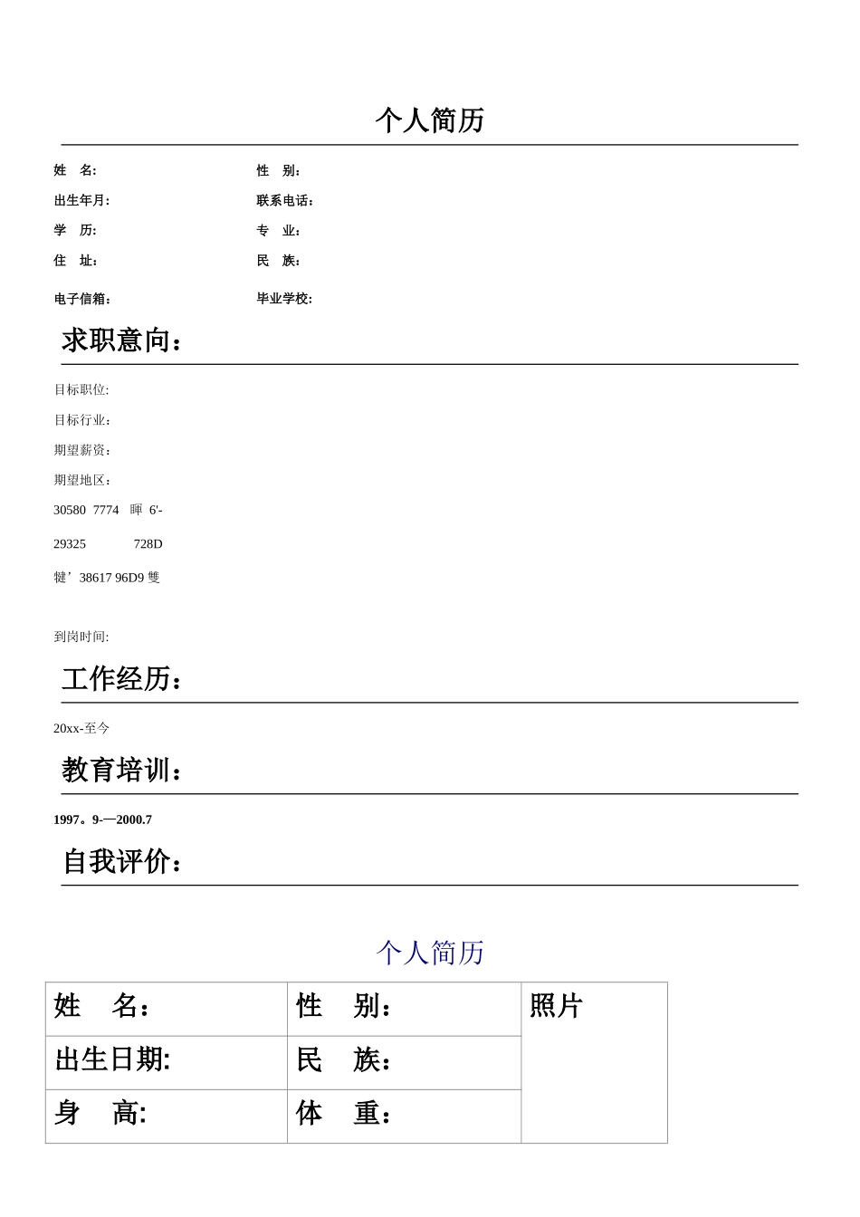 个人简历空白表格58种模板_第3页