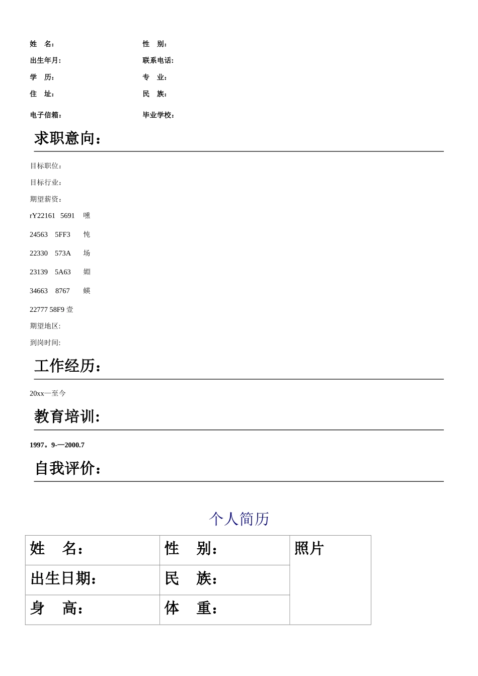 个人简历空白表格60种模板_第3页