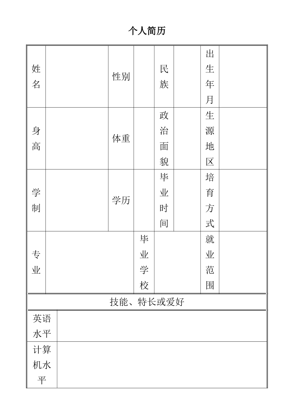 个人简历空白表格word下载_第1页