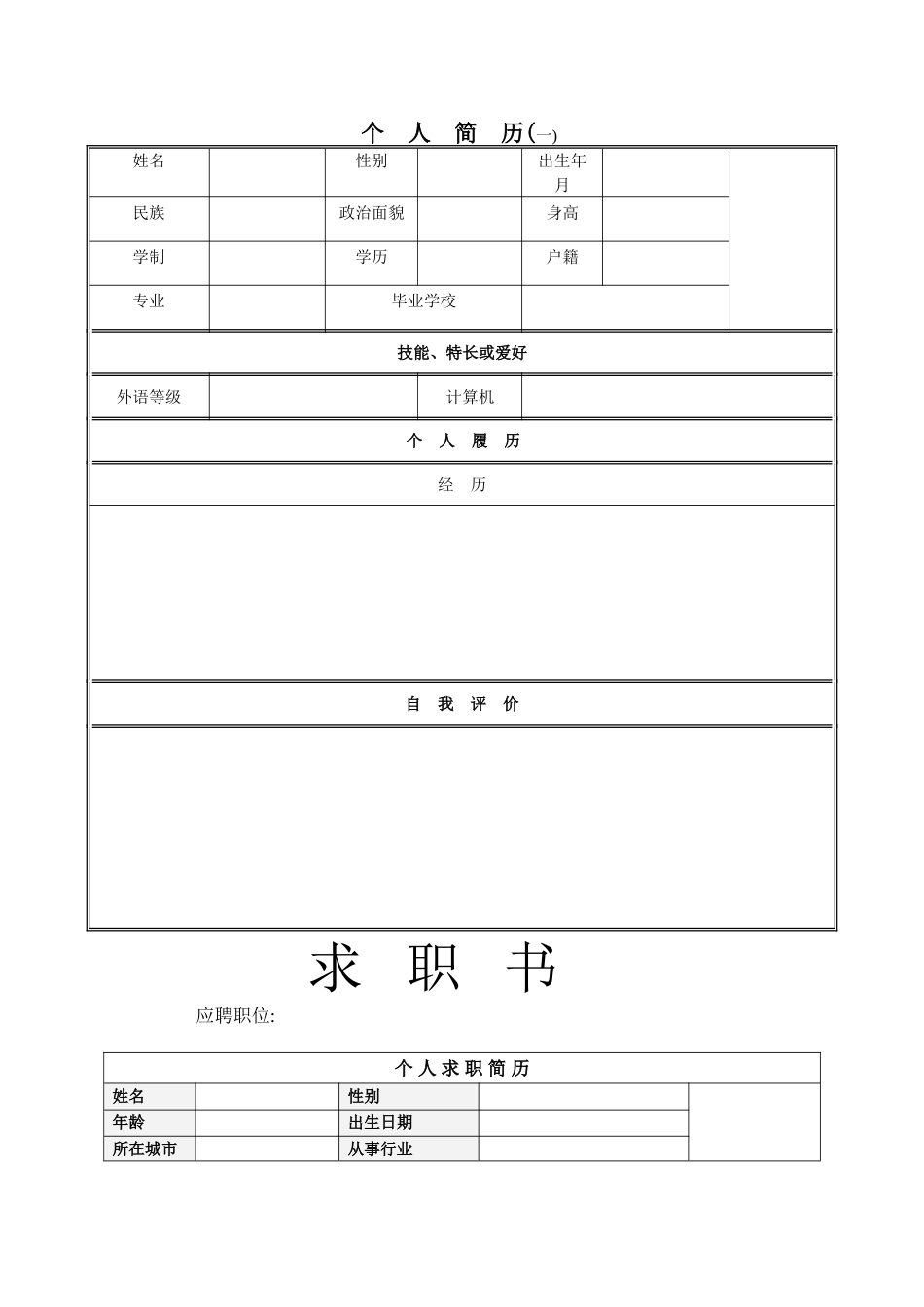 个人简历空白表格免费下载_第1页