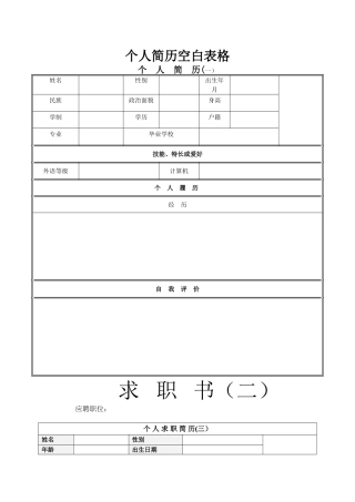个人简历空白表格免费下载59152