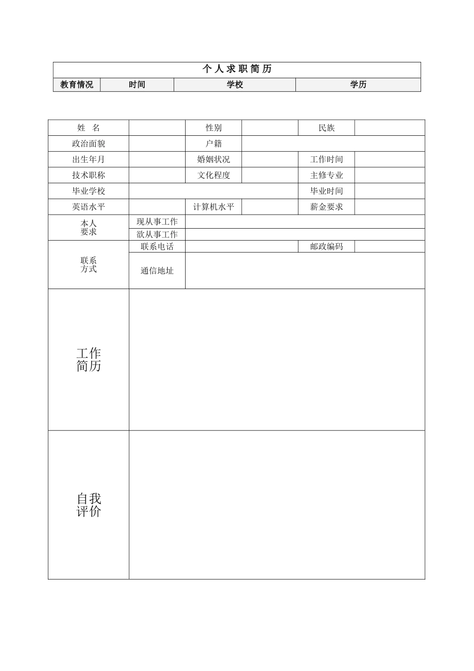 个人简历空白表格免费下载59422_第3页