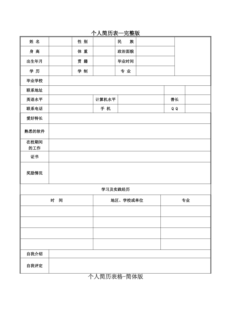 个人简历表格-完整版_第1页