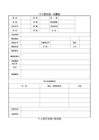 个人简历表格-完整版