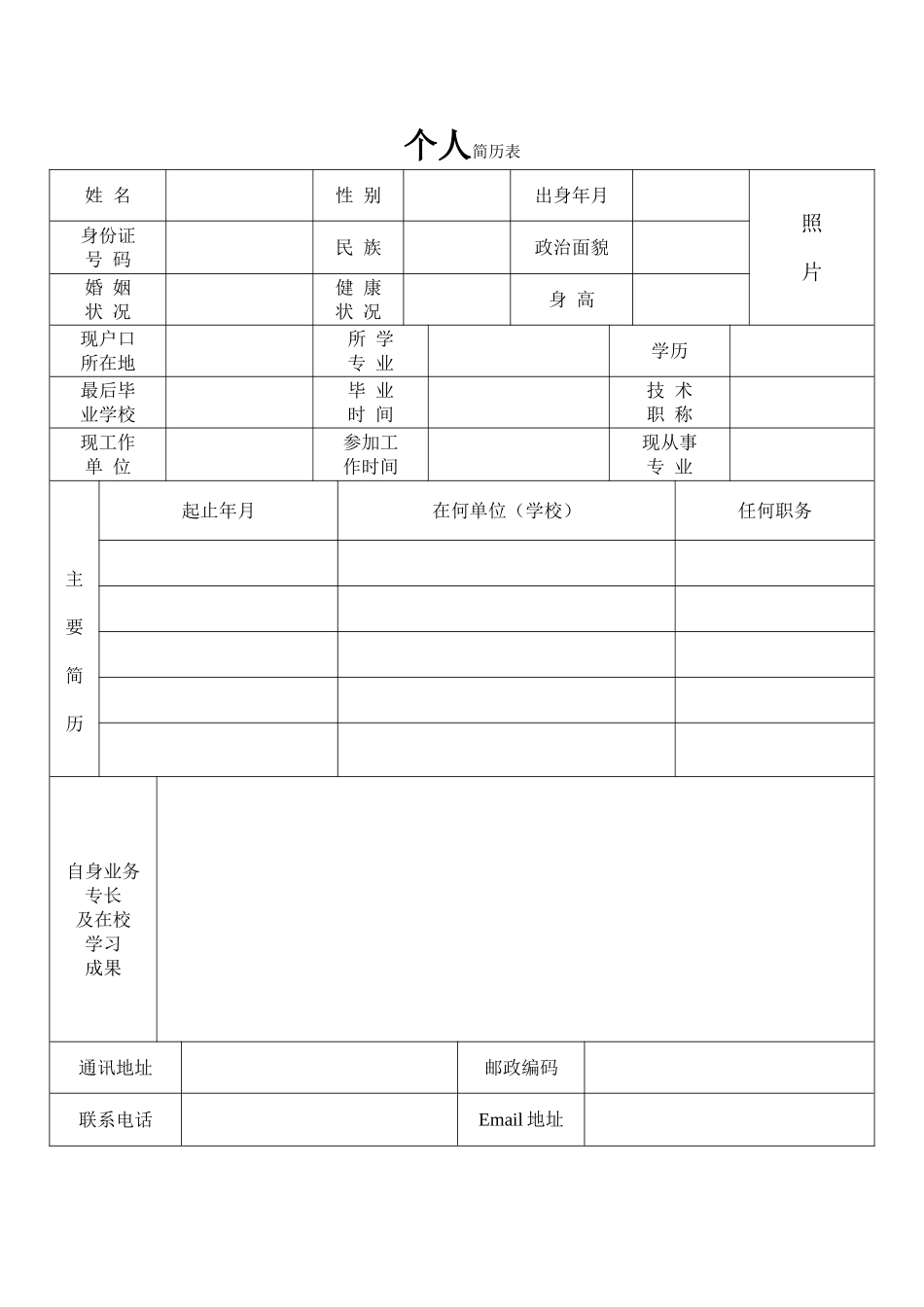 个人简历表格模板_第1页
