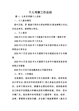 个人考察工作总结