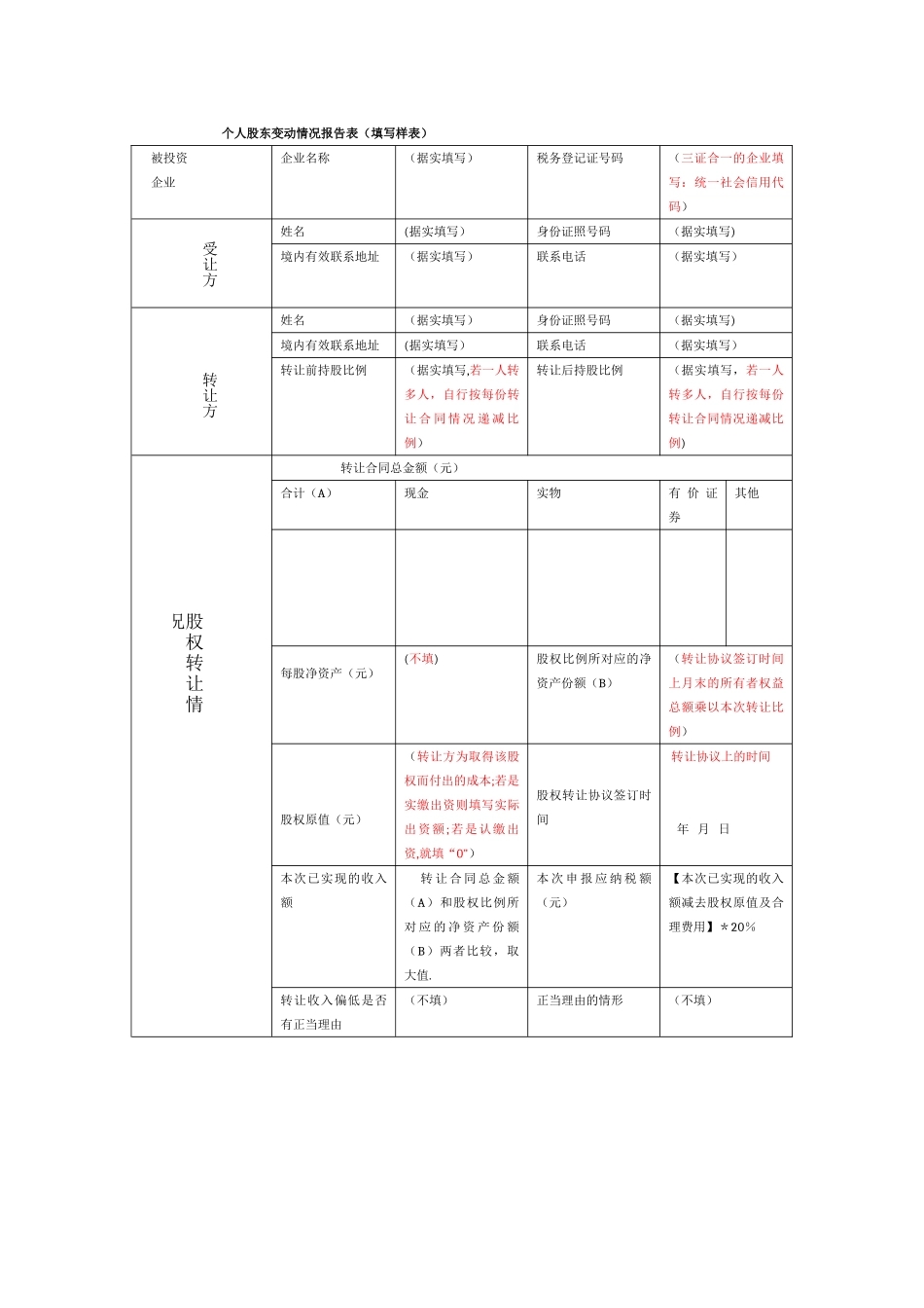 个人股东变动情况报告表_第1页