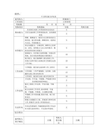 个人胜任能力评估表