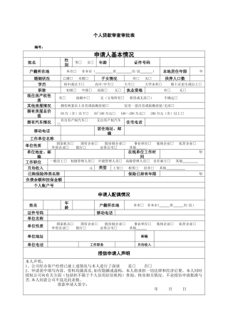 个人贷款审查审批表