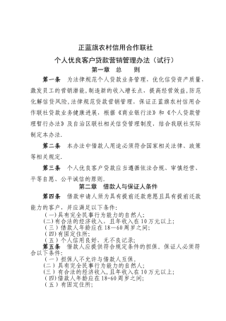个人贷款营销管理办法