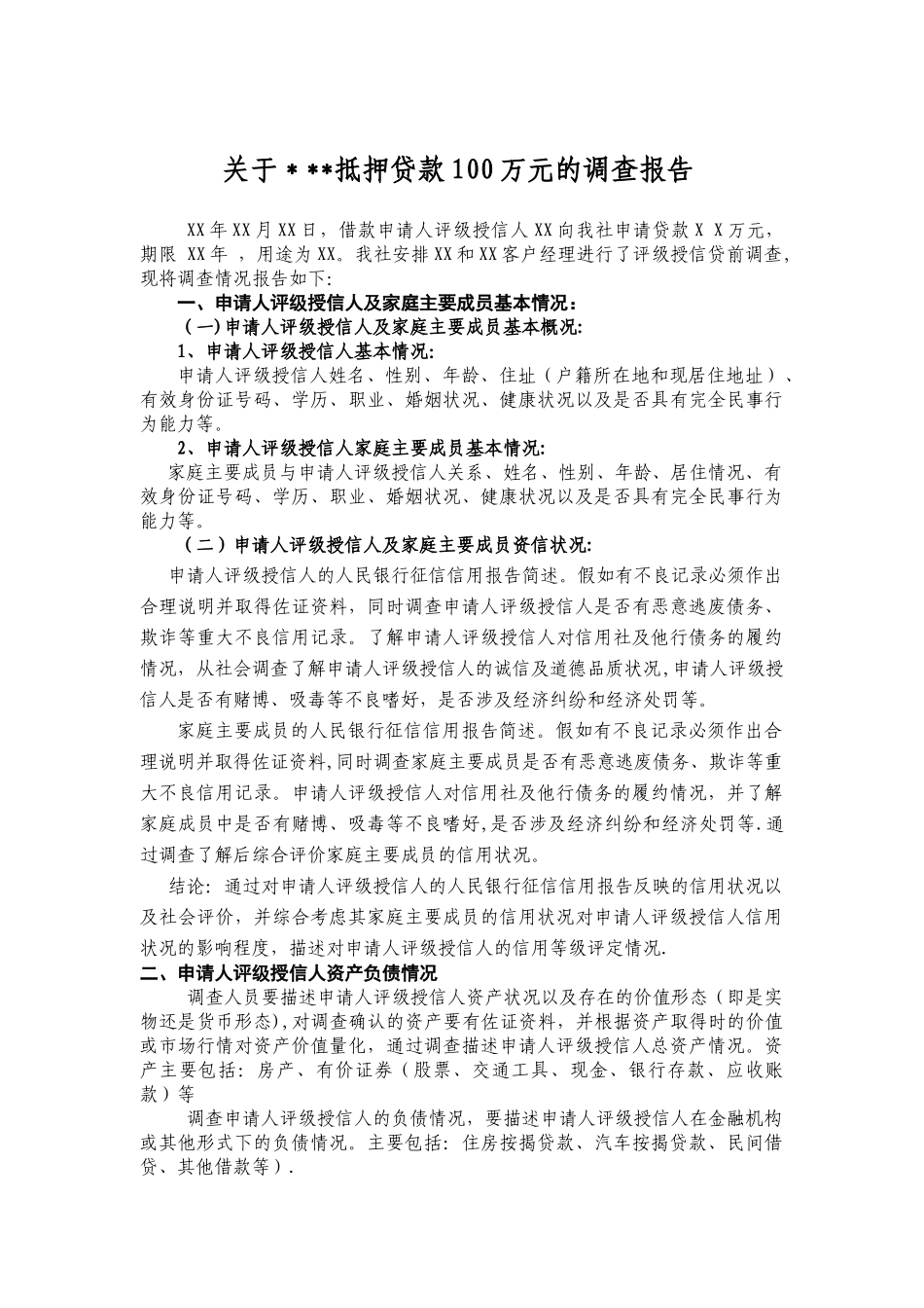 个人贷款调查报告模板_第1页