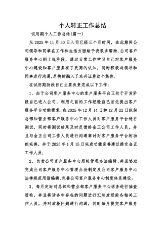 个人转正工作总结