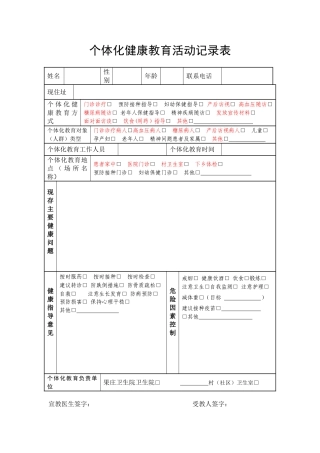 个体化健康教育活动记录表