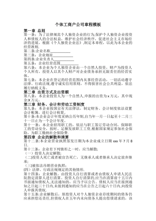 个体工商户公司章程模板