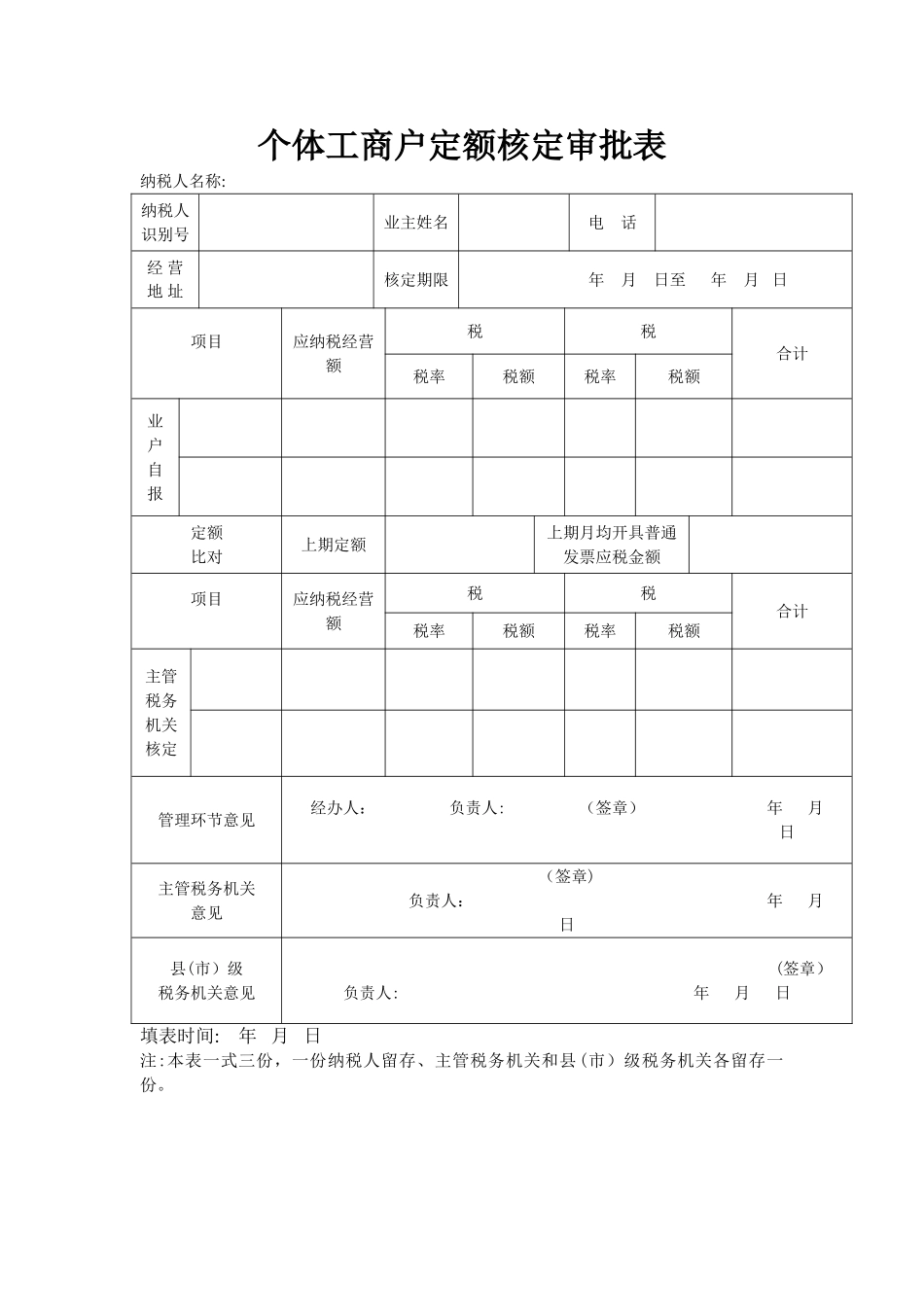 个体工商户定额核定审批表_第1页