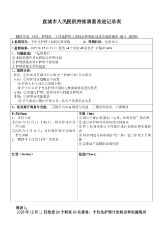 个性化护理计划实施持续质量改进