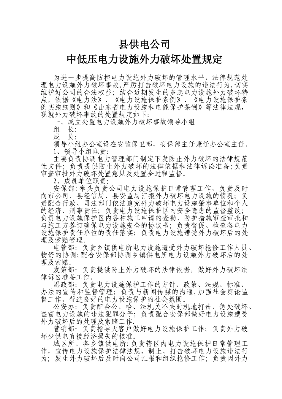中低压电力设施外力破坏处置规定_第1页