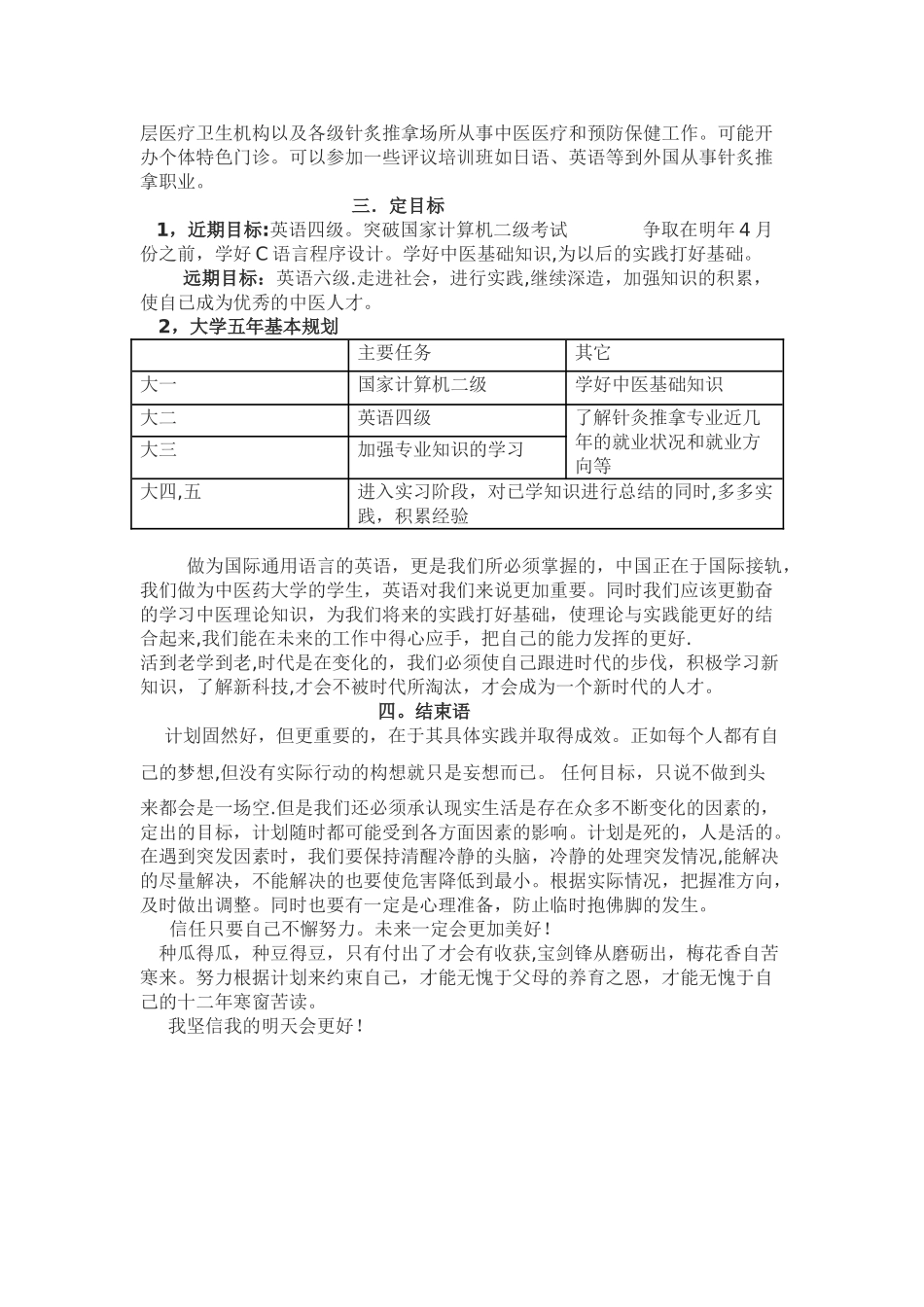 中医专业大学生职业生涯规划书范文_第2页