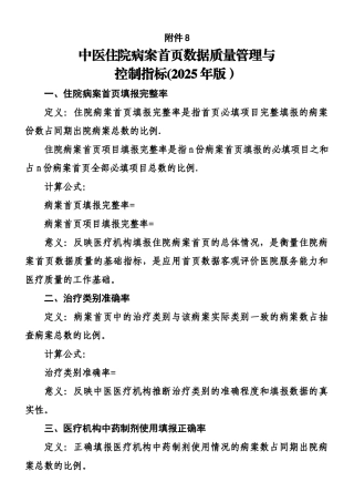 中医住院病案首页数据质量管理与质控指标