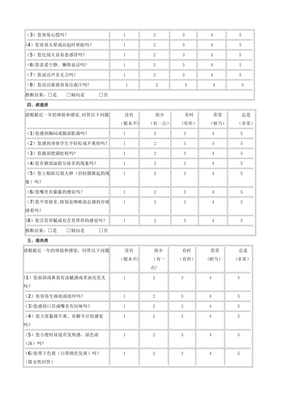 中医体质分类判定自测表_第3页