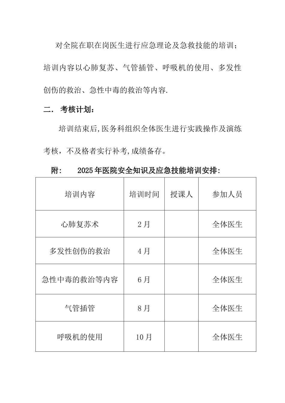 中医医院安全知识及应急技能培训及考核计划_第2页