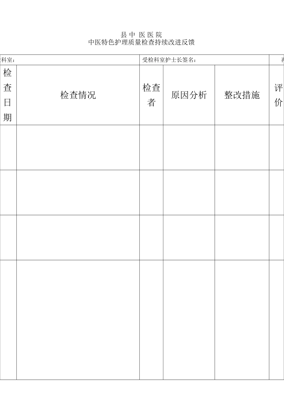 中医护理特色质量持续改进检查反馈记录表_第1页