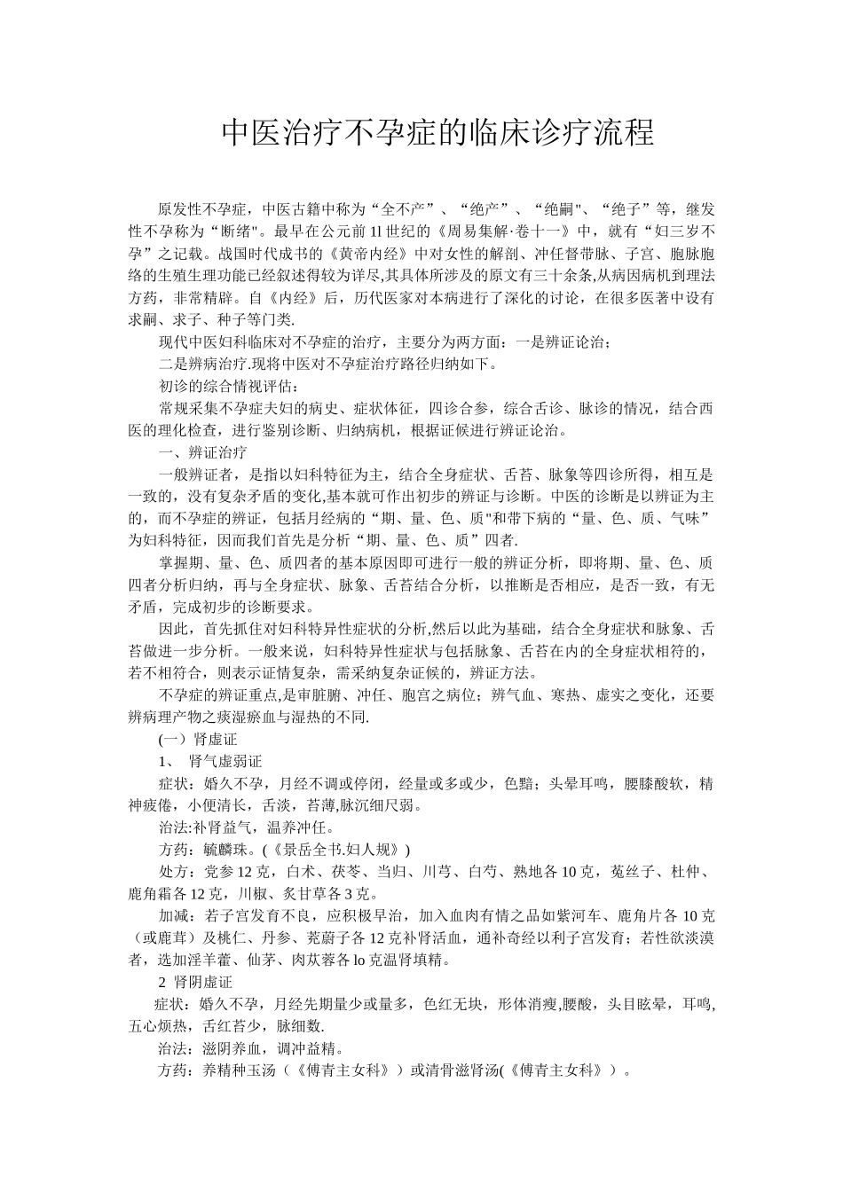 中医治疗不孕症的临床诊疗流程_第1页