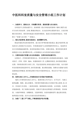 中医科科室质量与安全管理小组工作计划