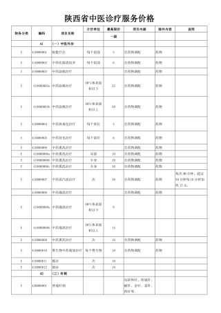 中医诊疗收费标准一级