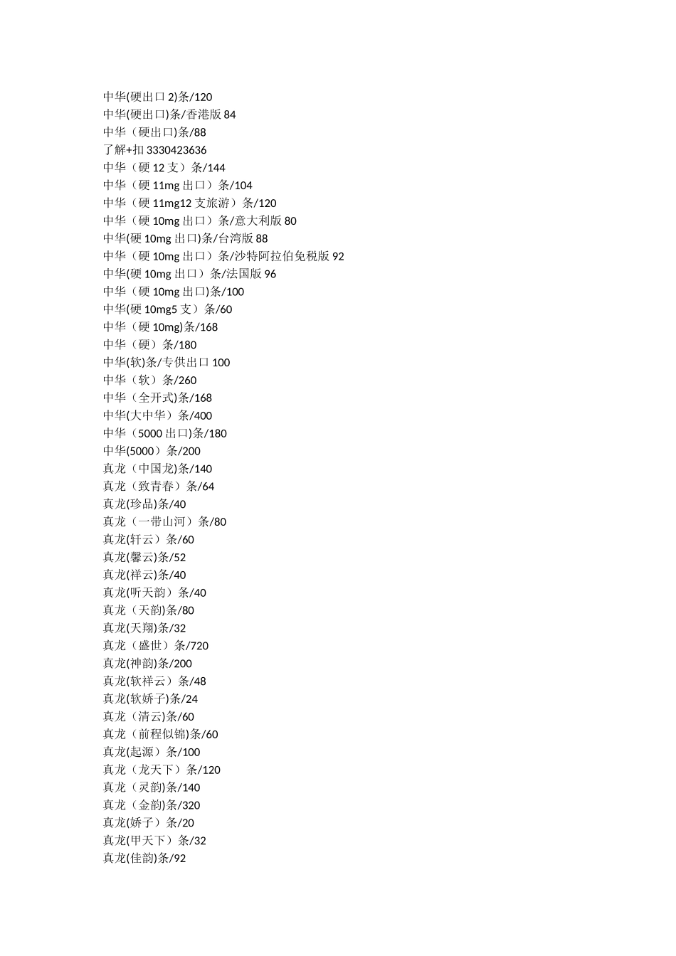 中华香烟报价表_第1页