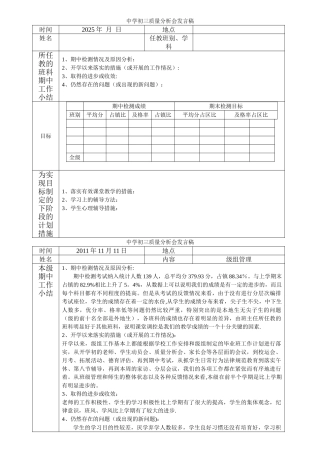 中学初三质量分析会发言稿